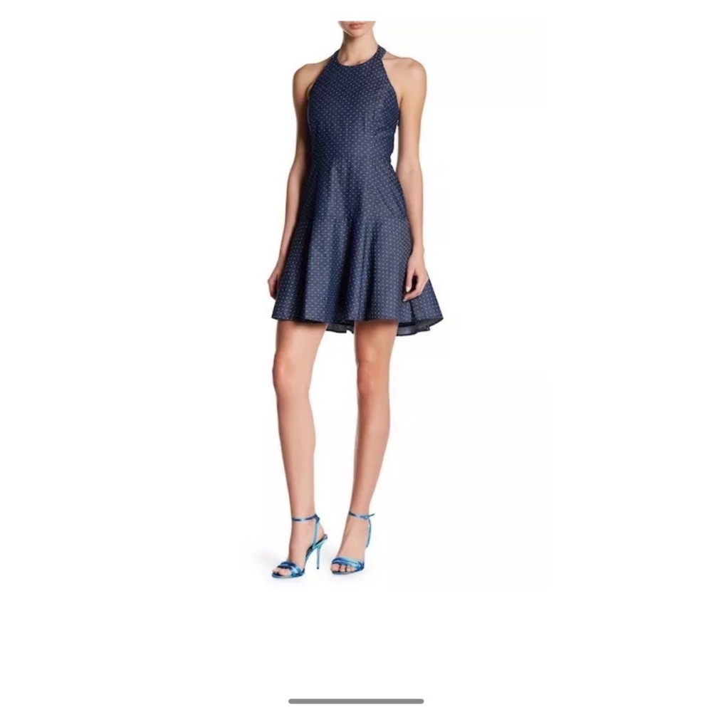 Parker Chambray Dot Halter Dress denim blue